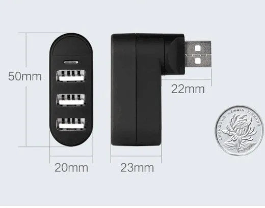 Black and white USB hub splitter with multiple USB ports for computer expansion