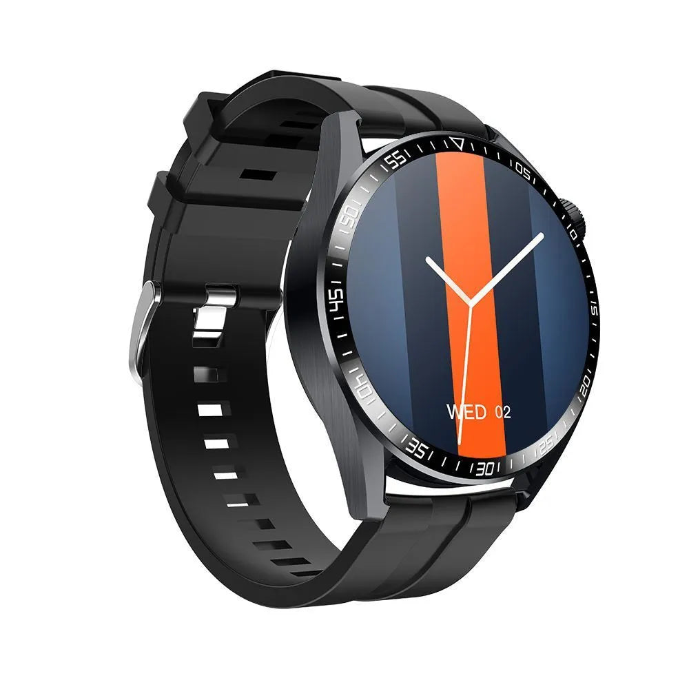 GS3 Max smartwatch with black silicone strap on a wrist, showing its 1.35-inch IPS touchscreen display.