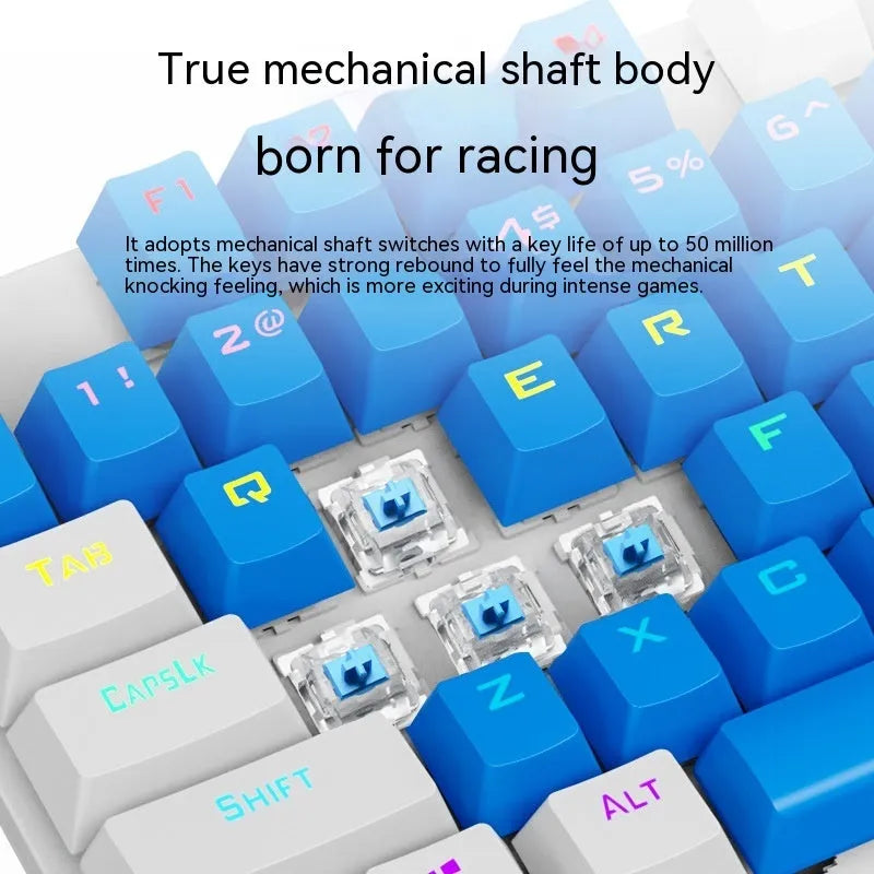 K87 mechanical wired keyboard with metal frame, shown in one of eight available colour and switch combinations.