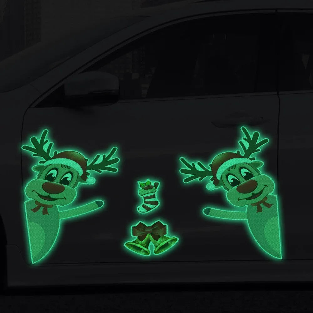 Christmas elk bell magnetic luminous reflective bumper sticker set on vehicle