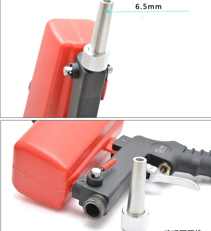 Portable pneumatic sandblasting gun with tank, shown in blue finish.