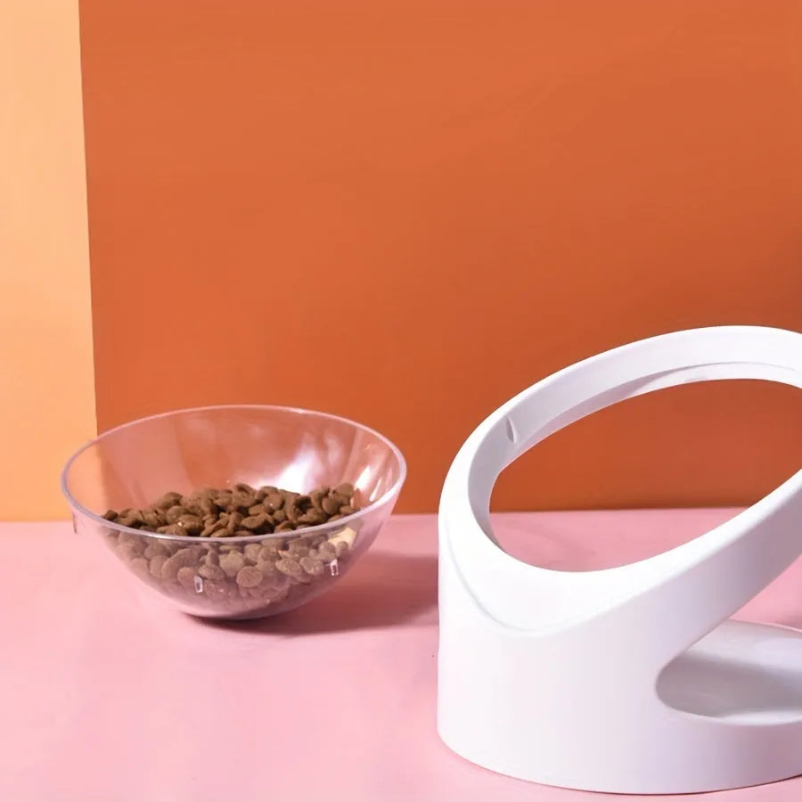 White elevated cat food bowl with tilted anti-vomit design for ergonomic feeding