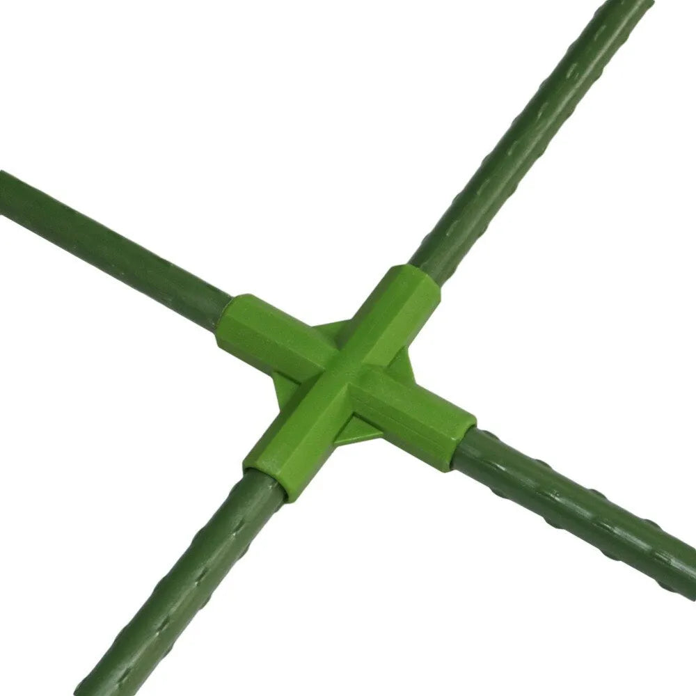 White PP plastic 3-way and 4-way garden plant support connectors for 11mm stakes.