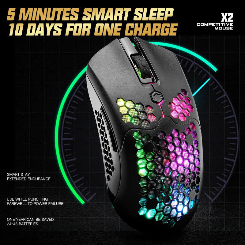 Free Wolf X2 wireless gaming mouse with RGB lighting in black, green, pink, white or yellow colour options