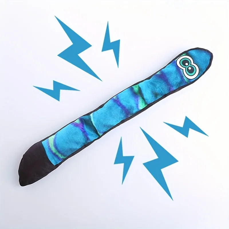 30 cm snake-shaped plush dog squeaky toy with stripe prints in multicolor