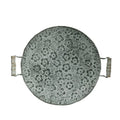 Round wrought iron metal storage tray with a belt design in European style.