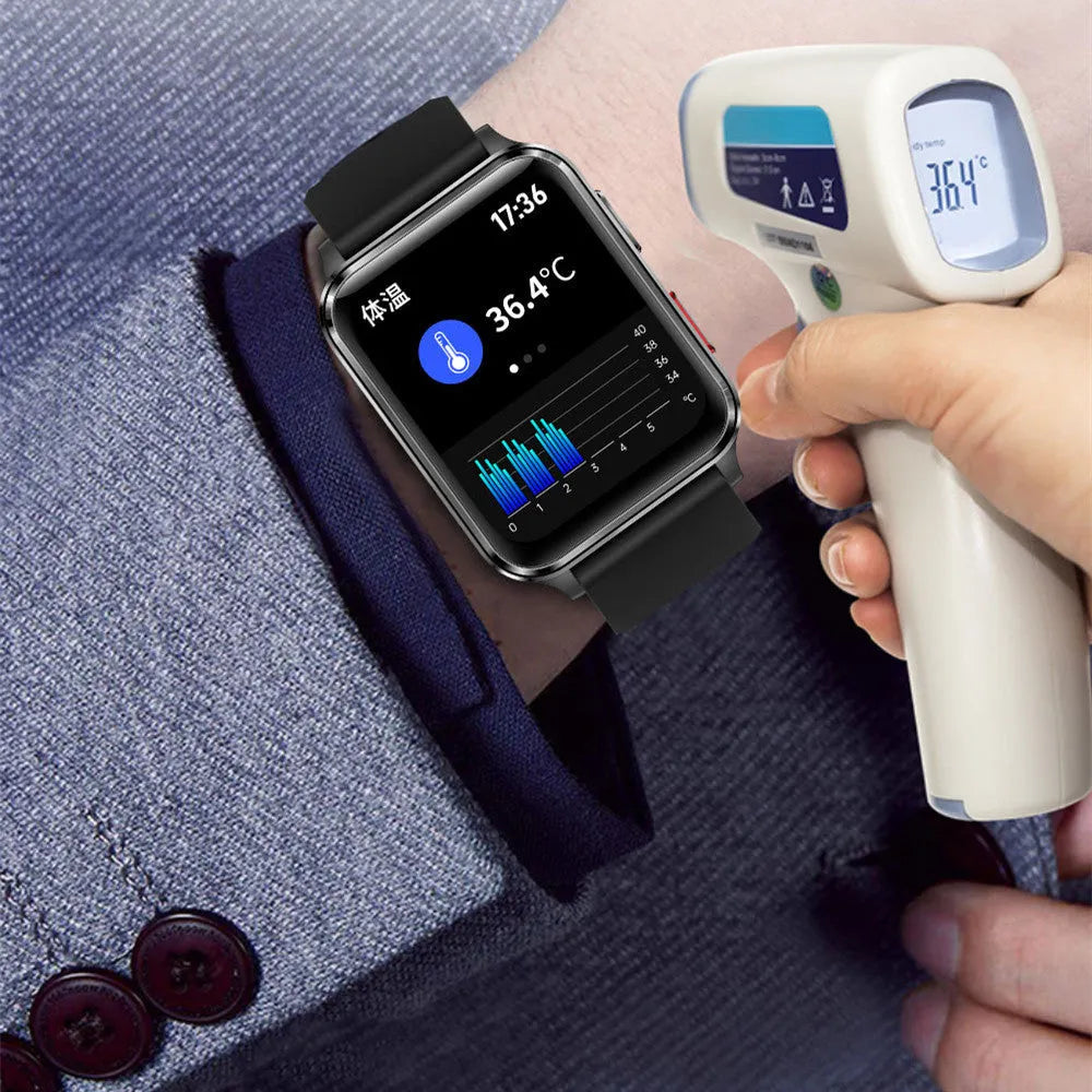 Multi-sport smart watch with 1.70-inch tempered glass screen and silicone wristband showing heart rate display