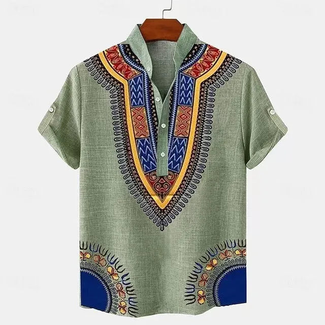 Men's striped linen casual shirt with personalised buttons in a loose fit