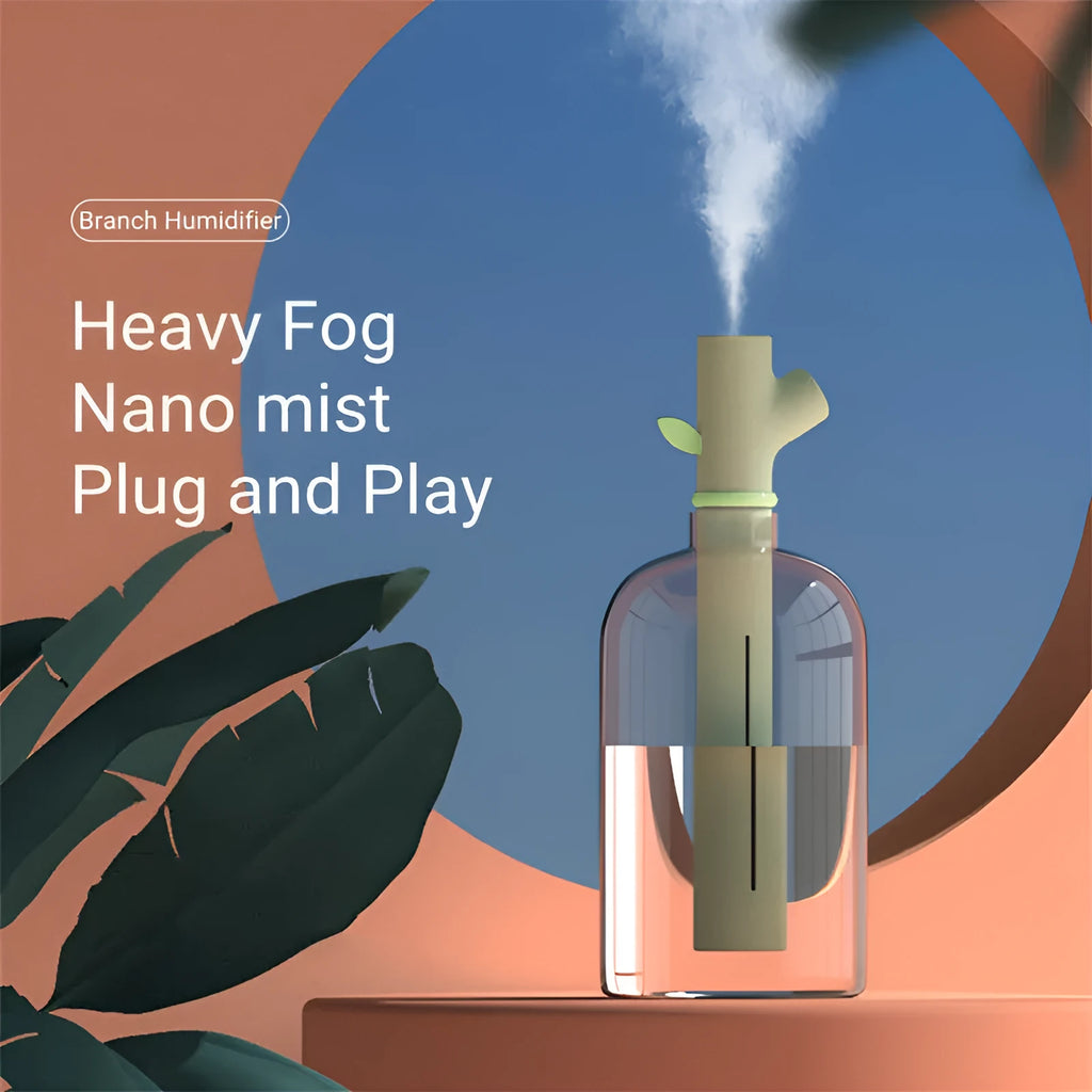 Transparent portable USB humidifier with ultrasonic mist production on desk