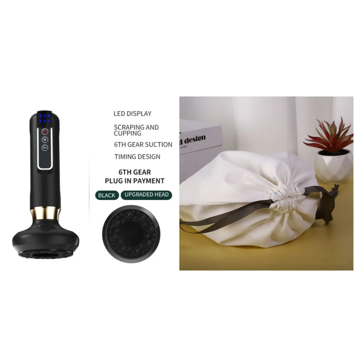 Green electric vacuum cupping massager with gua sha head on a white background.