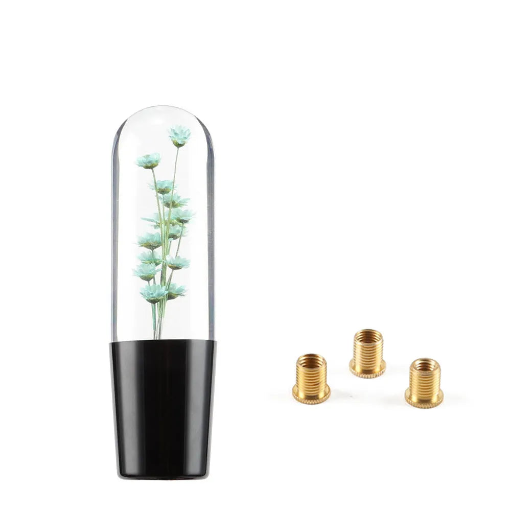 15cm transparent crystal car gear shift knob with flower design in seven colour options