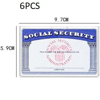 Transparent waterproof PVC ID card holder for social security cards measuring 9.7 by 5.9 cm