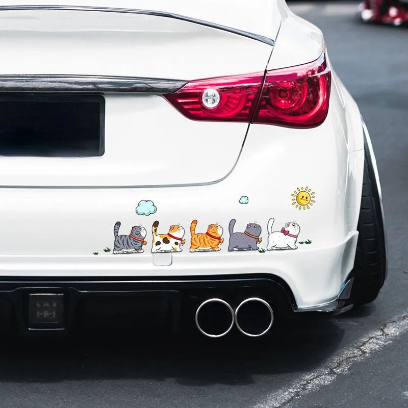 Climbing cats car sticker with five walking cats design on vehicle surface