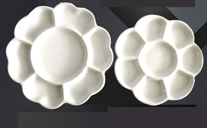 White ceramic painting palette with plum blossom design for watercolour acrylic oil paints