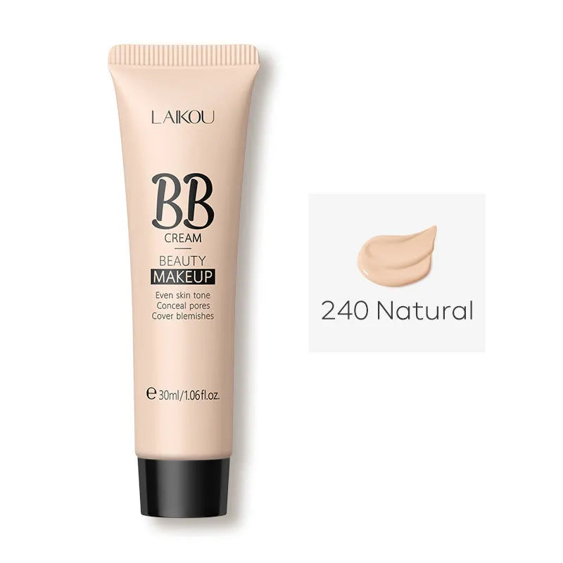 BB cream tube in 30ml size showing nine colour shades from light ivory to deep brown