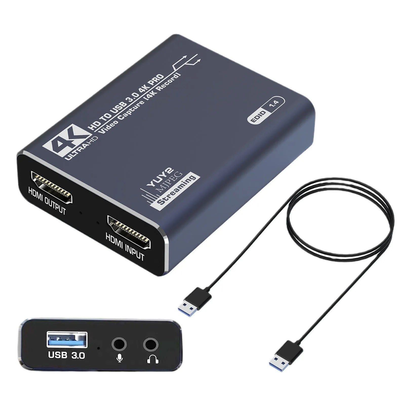 Black 4K gaming set-top box with MS2131 chip for audio and video recording