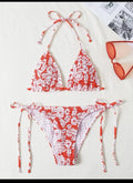 Women's halter swimsuit bikini set with floral pattern briefs in multiple colour options.