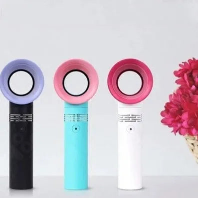A compact portable bladeless fan with USB cable, shown in one of the available colours like blue or white.