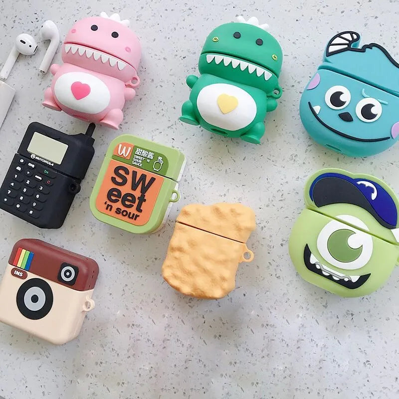 Cartoon animal silicone case for AirPods 1 and 2 charging case in seven colour options