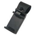 Black car steering wheel clip mount holding mobile phone for hands-free navigation