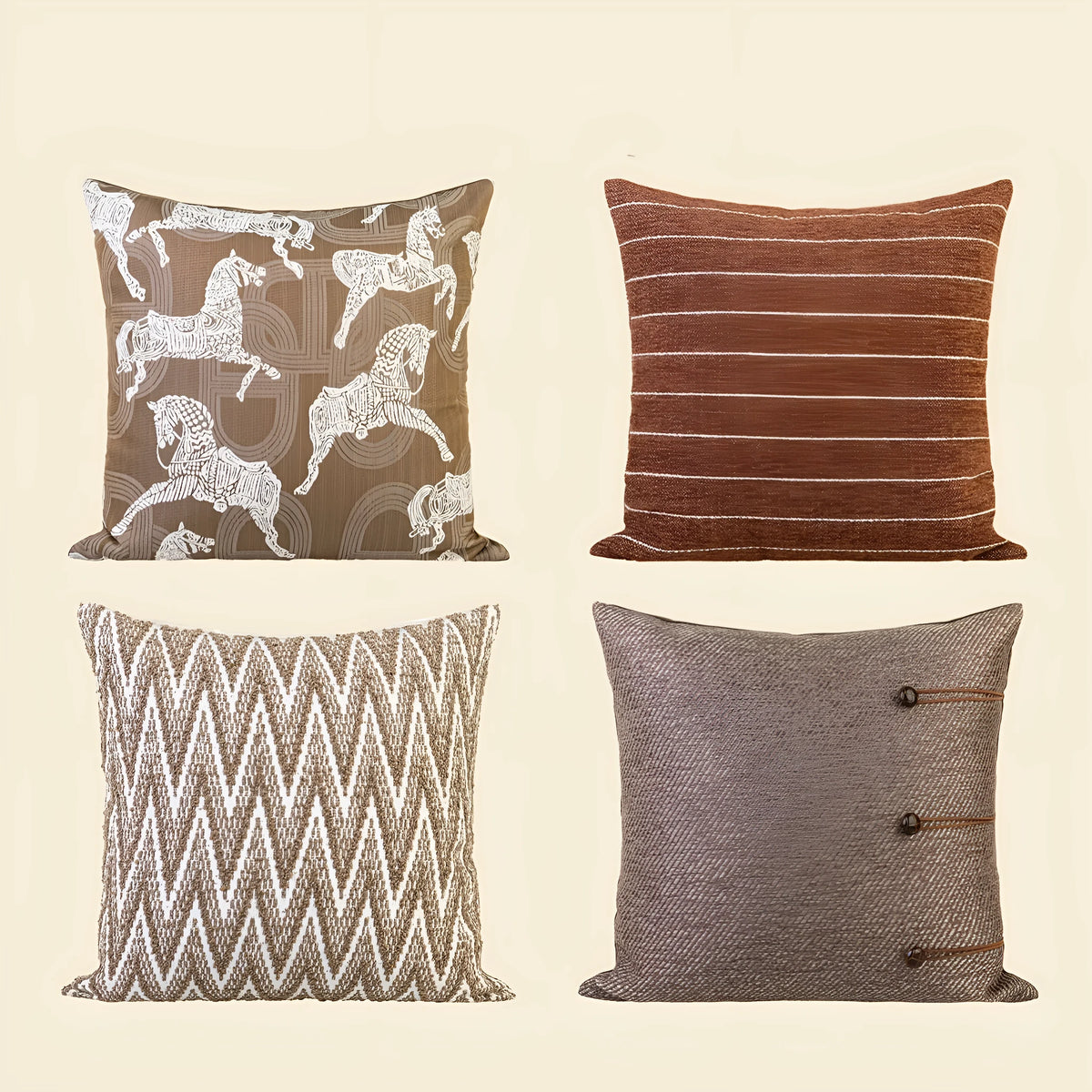 Chinese ancient style 45cm square cushion with feather velvet filler in maillard colour patterns