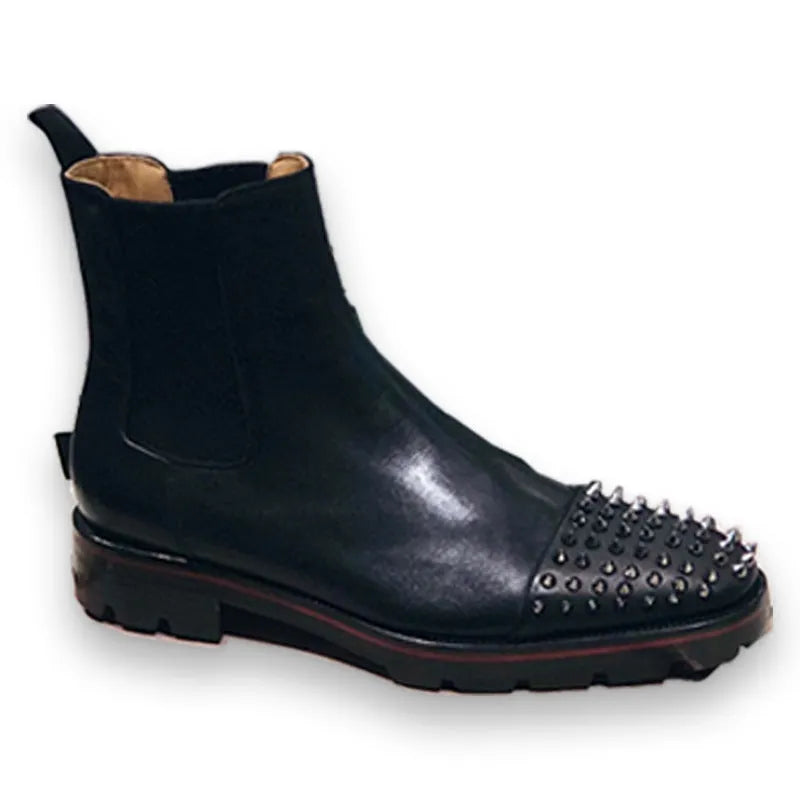 Men's black leather high-top business casual shoes with cowhide upper
