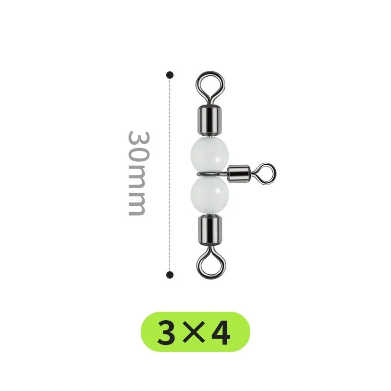 Copper luminous three-fork swivel fishing beads with eight-ring T-type balance construction