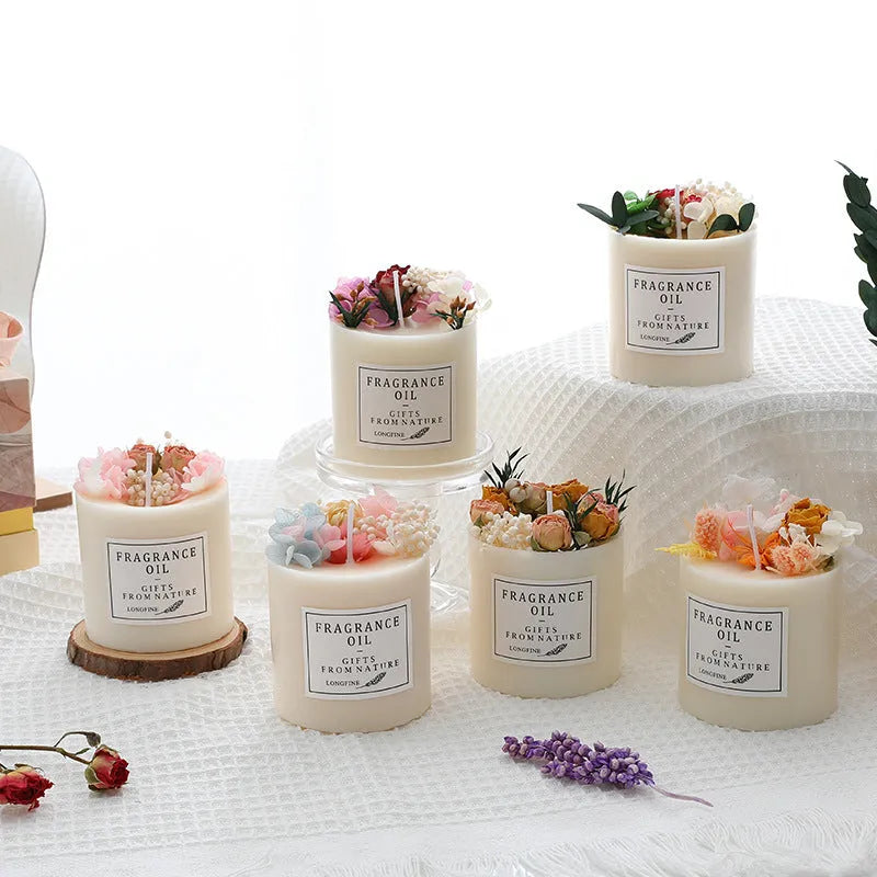 Dried flower decorative aromatherapy candle with floral scent options and optional gift box packaging
