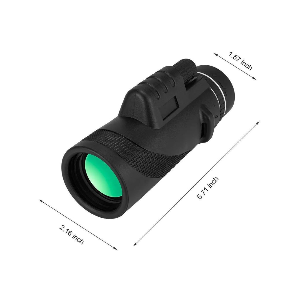 Black 40x60 HD monocular telescope with fully coated lenses and waterproof construction