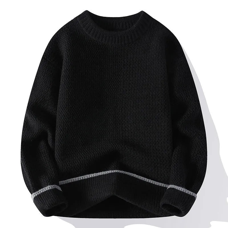 Men's grey casual pullover sweater with round neck and long sleeves for autumn wear