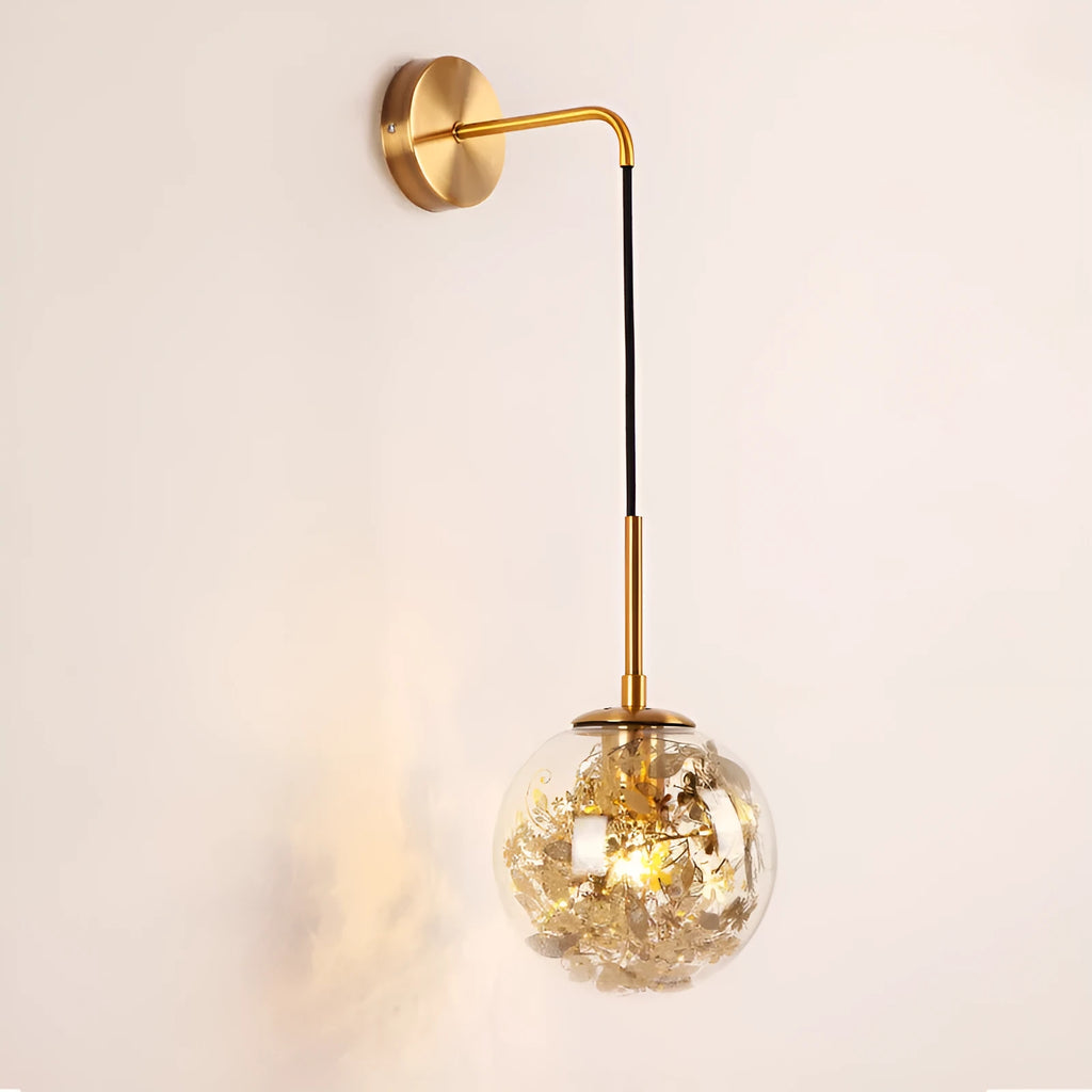 Glass wall lamp with floral pattern in choice of golden or silver finish