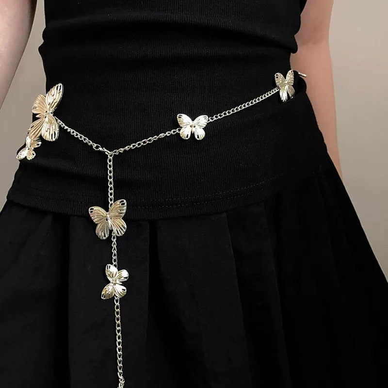 Butterfly design waist chain in gold or silver colour with 104cm length