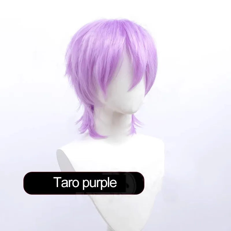 Men's short anime cosplay wig in multiple colours made from heat-resistant synthetic fibre