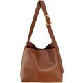 Women's soft PU leather shoulder bag with decorative swing threads in black or brown colour options