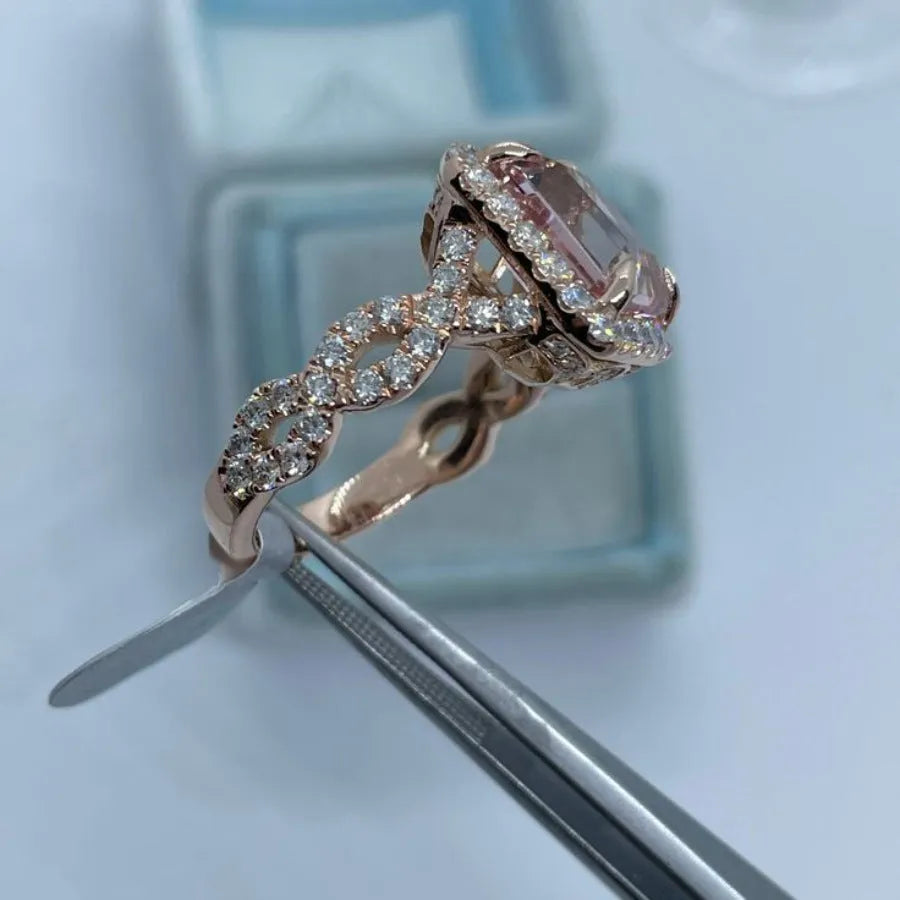 Geometric rose gold alloy ring showing electroplated finish and contemporary shape