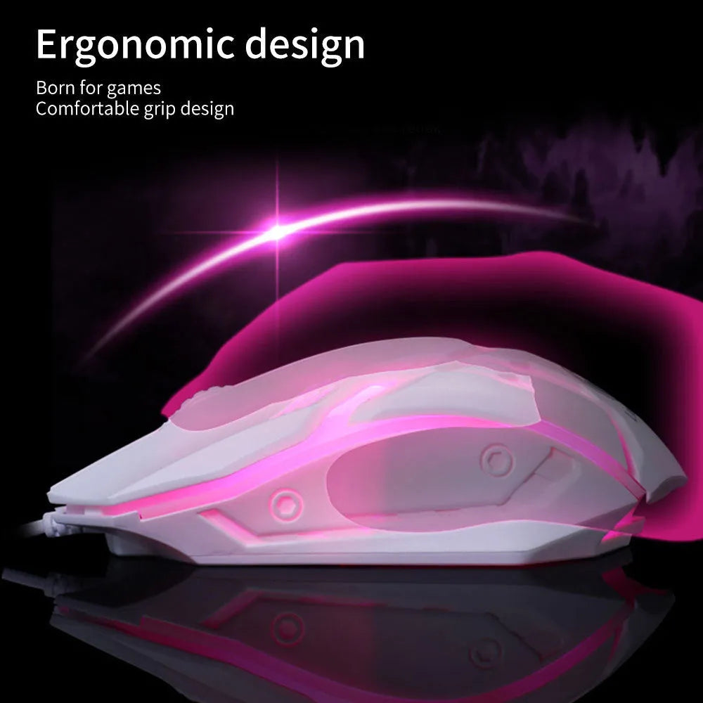 Black and white luminous wired optical computer mouse with USB cable