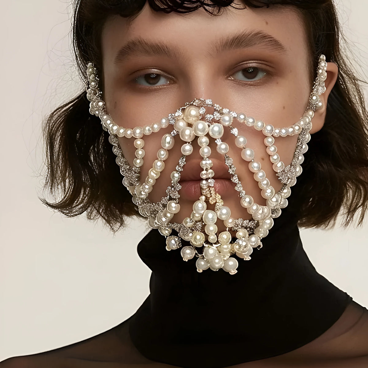 Gold and silver rhinestone geometric party mask with electroplated alloy construction