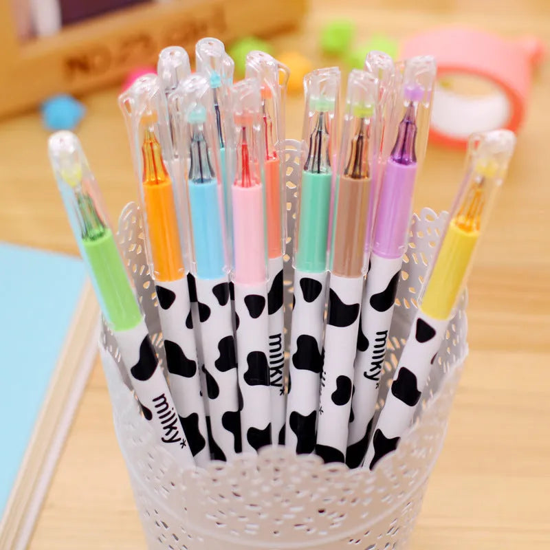 Box of 12 cow colour gel pens with 0.38mm fine tips in assorted colours for office and student use.