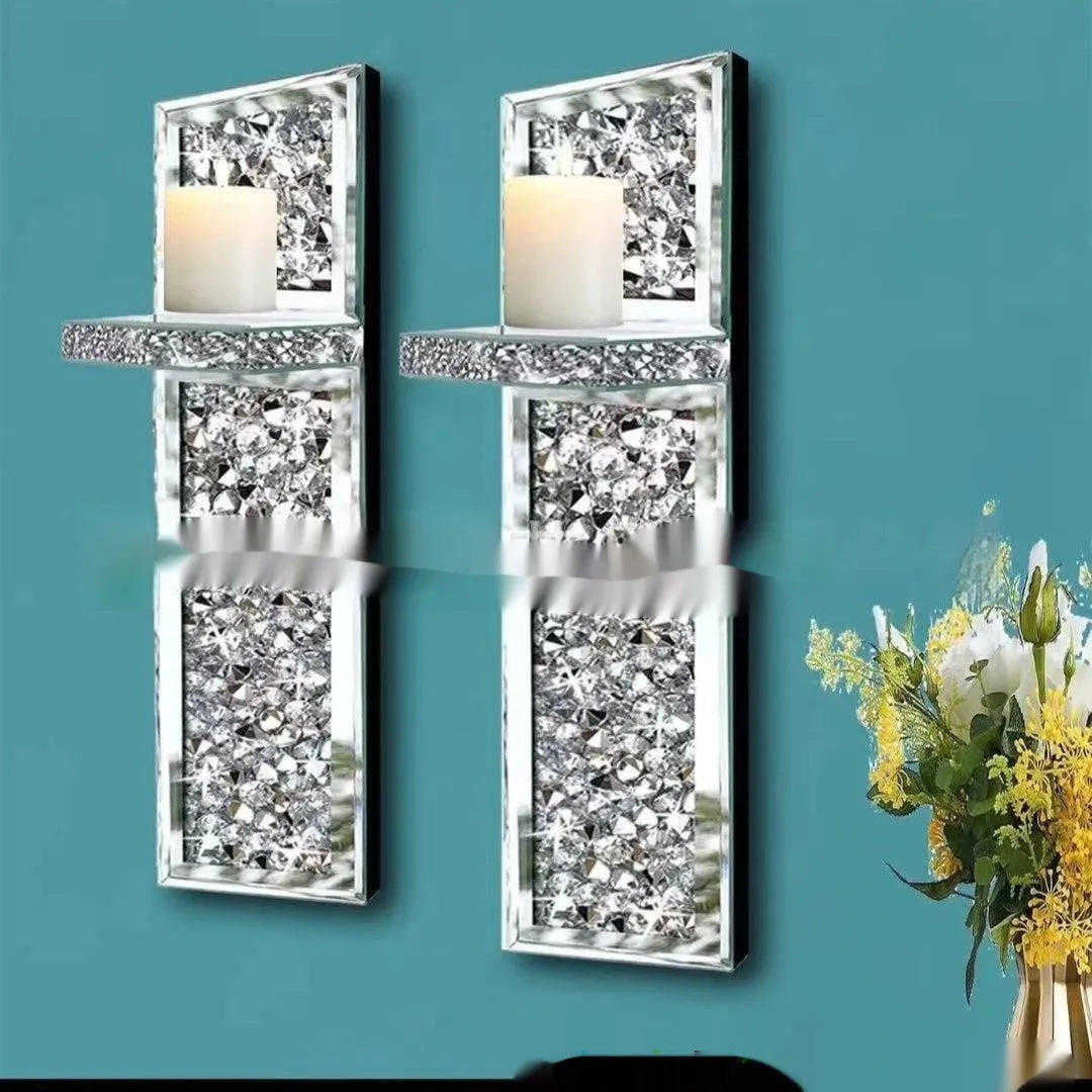 Pair of silver mirror glass wall candle holders in modern design
