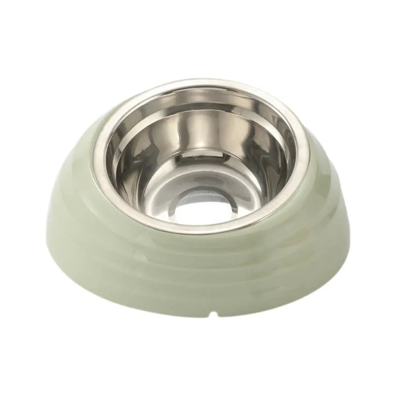 Plastic single cat bowl feeder in light green, beige, or brown colour.