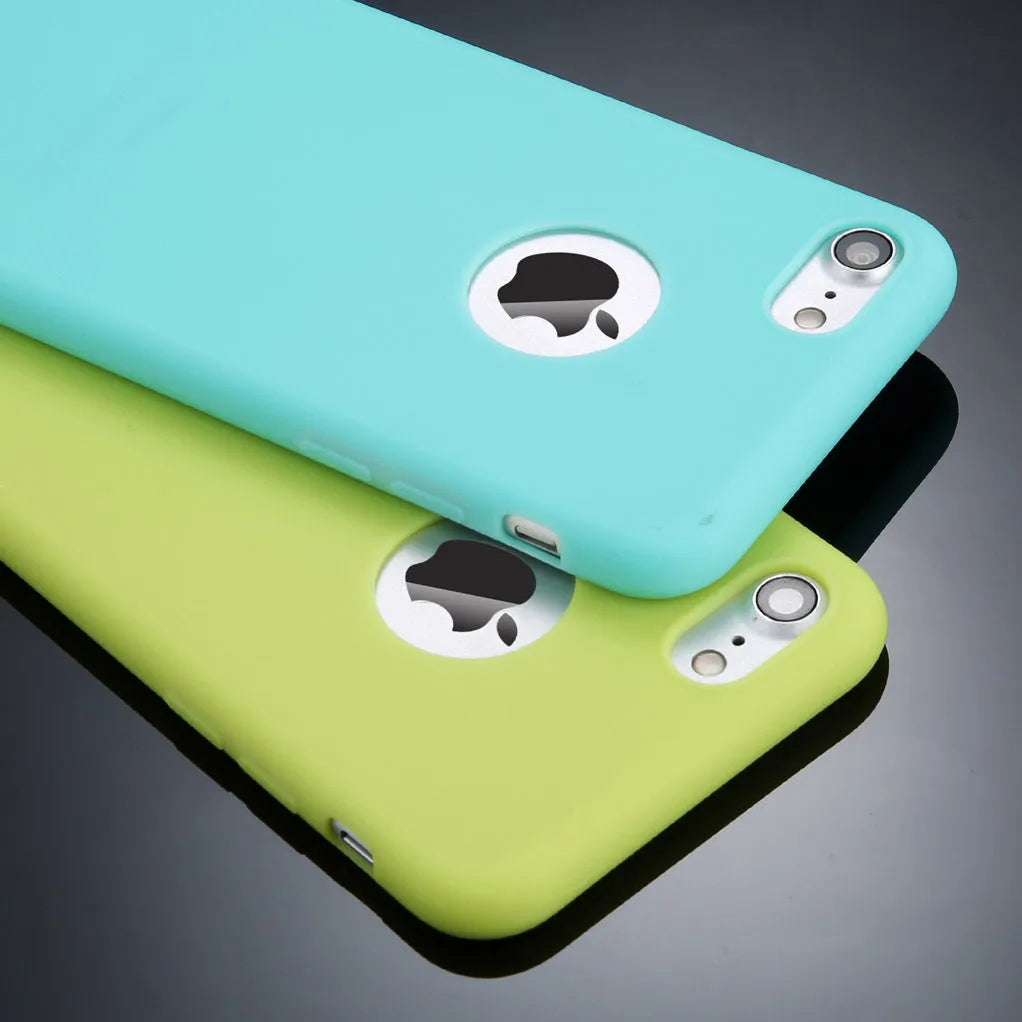 Soft silicone TPU candy colour phone case for iPhone on a plain background.