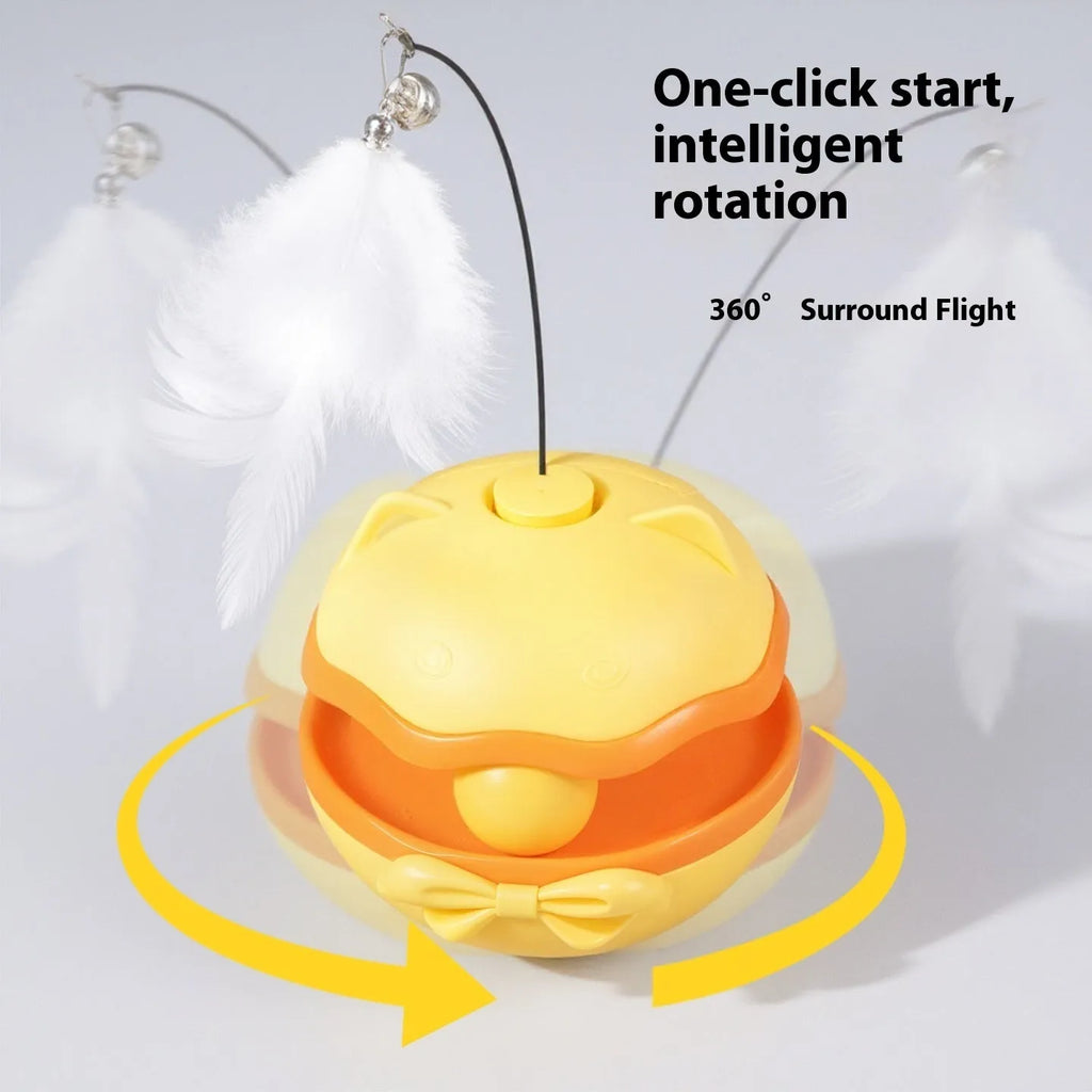 Electric rotating cat toy tumbler with self-moving teaser wand in multiple colour options