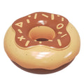 TPR donut dog chew toy with squeaker in pink, yellow and chocolate colours