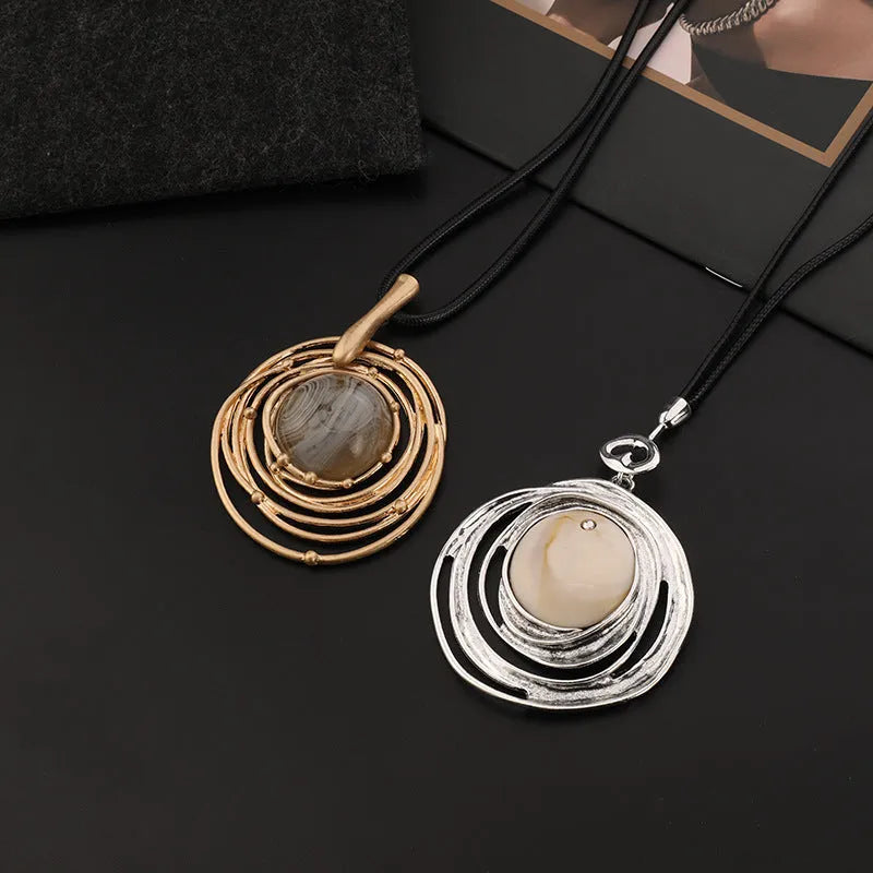 Gold geometric alloy pendant necklace with snakeskin wax rope chain adjustable from 51 to 80cm