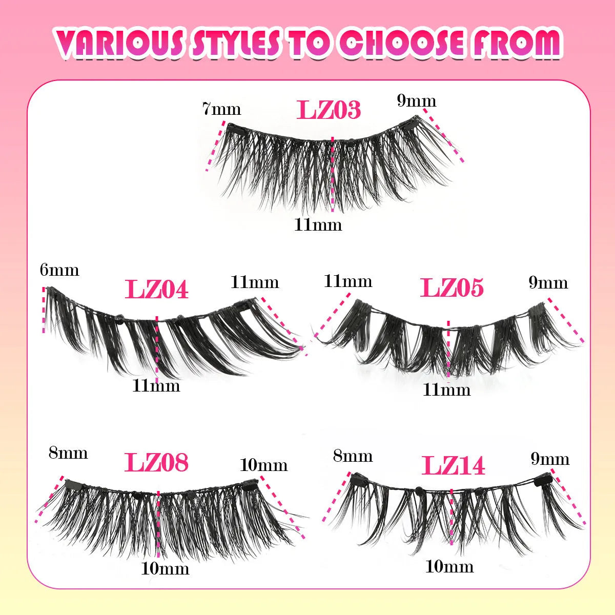 Set of reusable waterproof false eyelashes with thick artificial fibre strands and a flexible glue-free band.