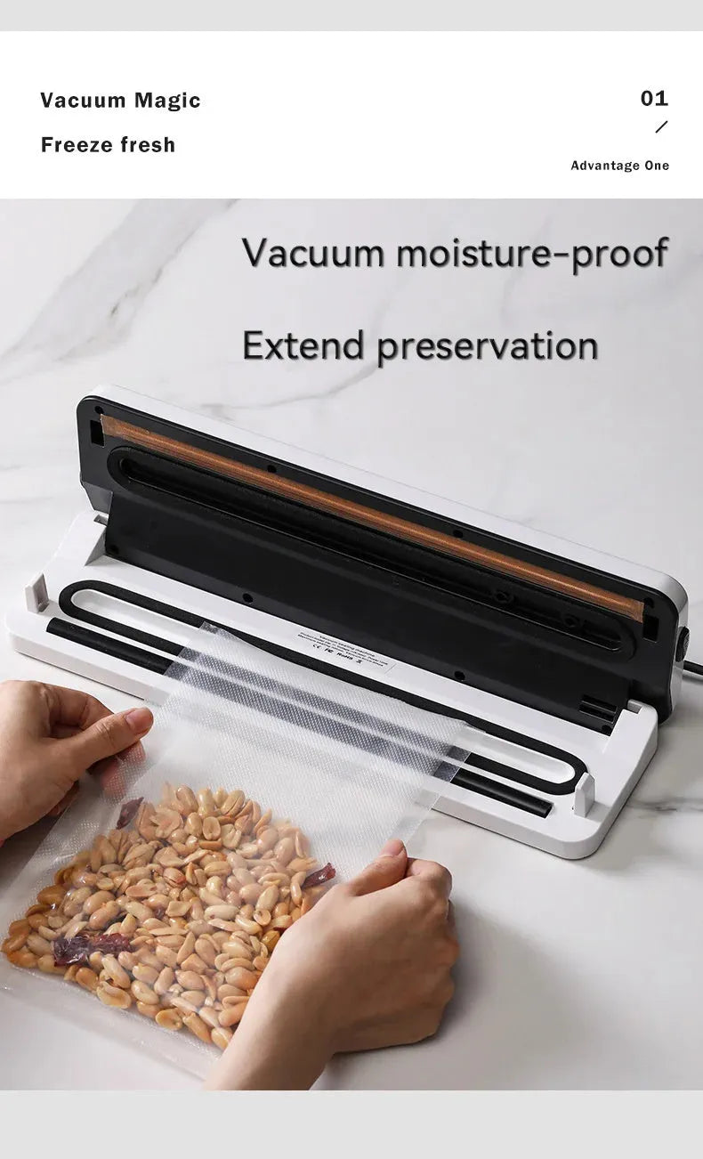Compact black automatic vacuum sealer machine for household food preservation and document protection