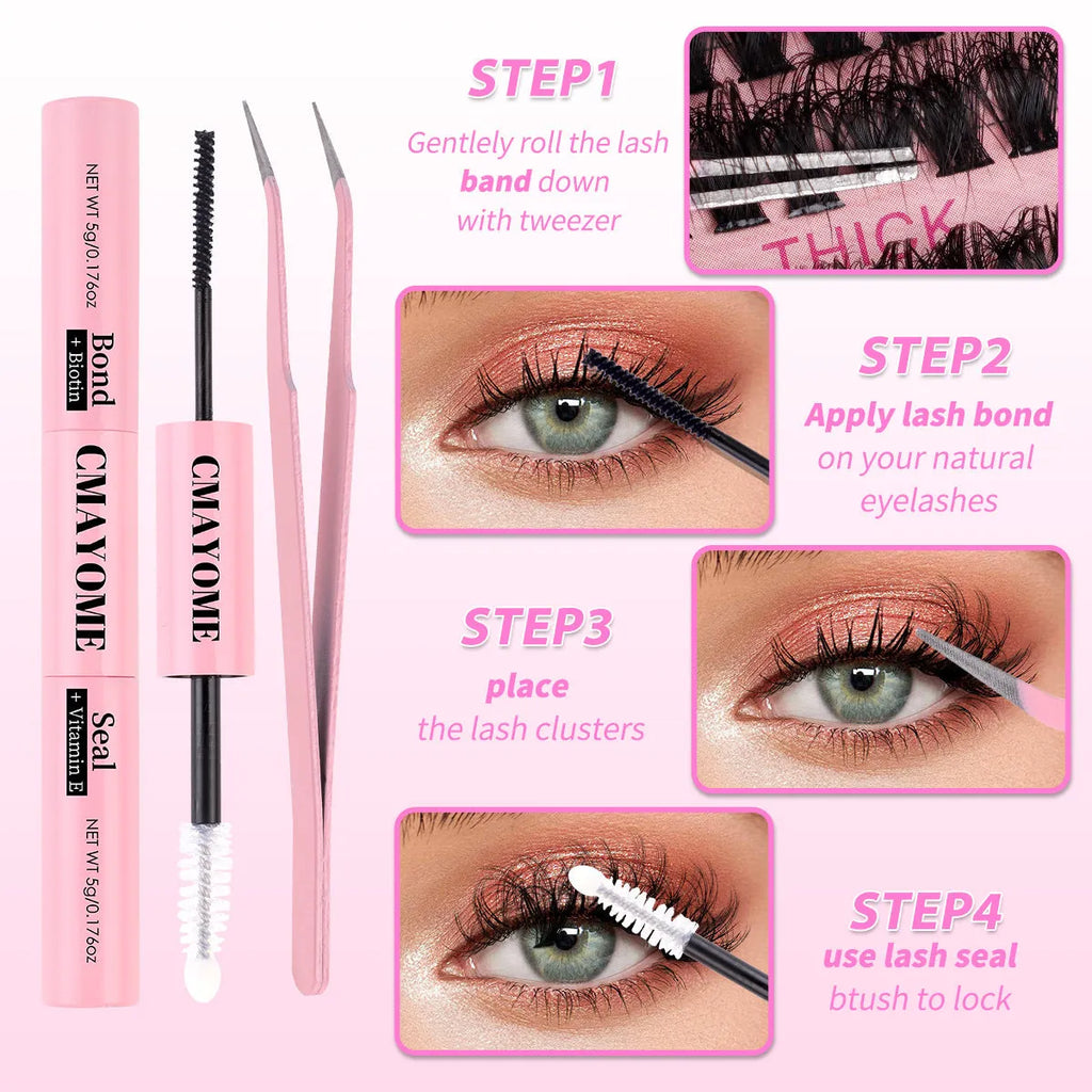 DIY false eyelashes extension suit kit with chemical fibre lashes and application tweezers