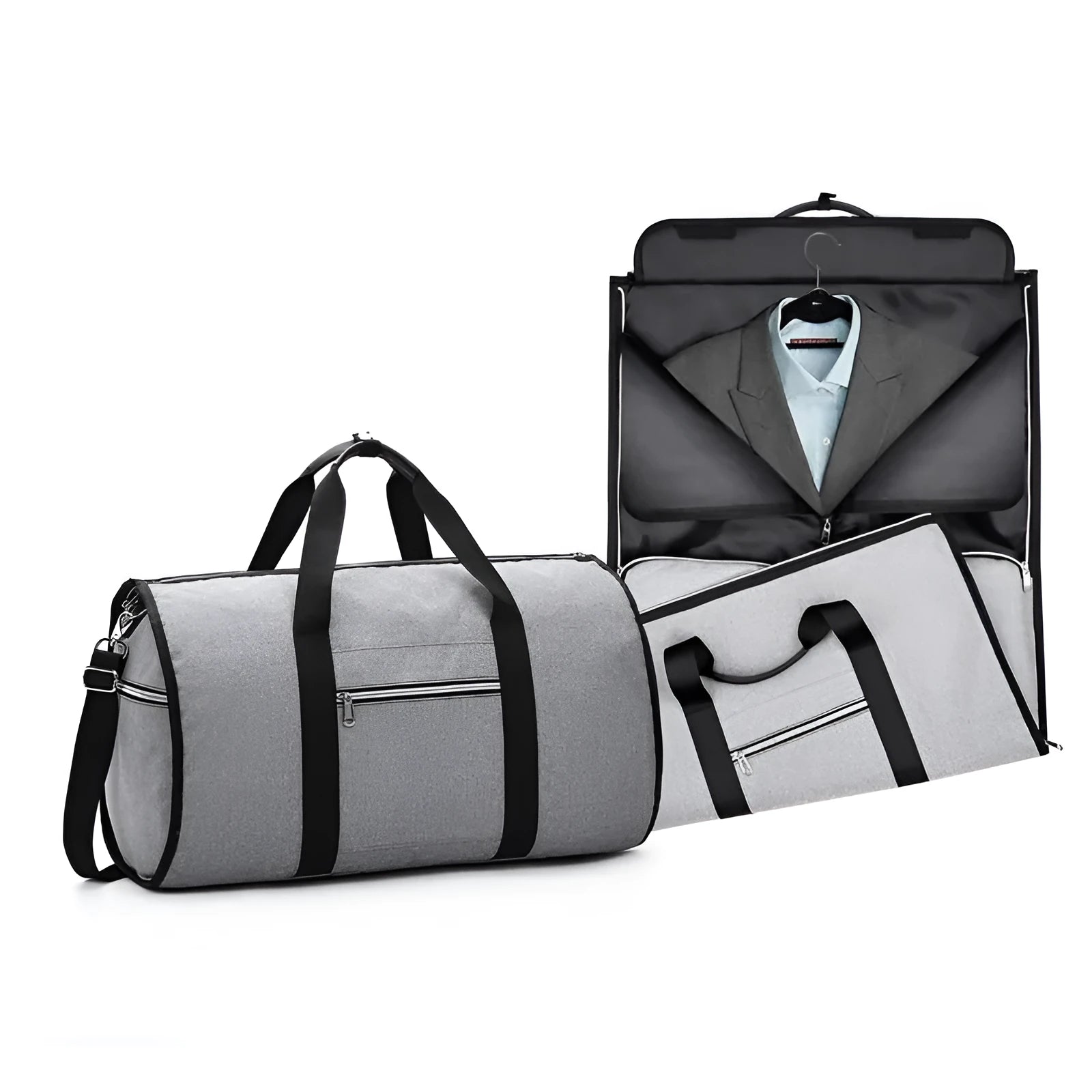 Medium cylinder travel bag in black Oxford cloth with zipper opening and internal pocket