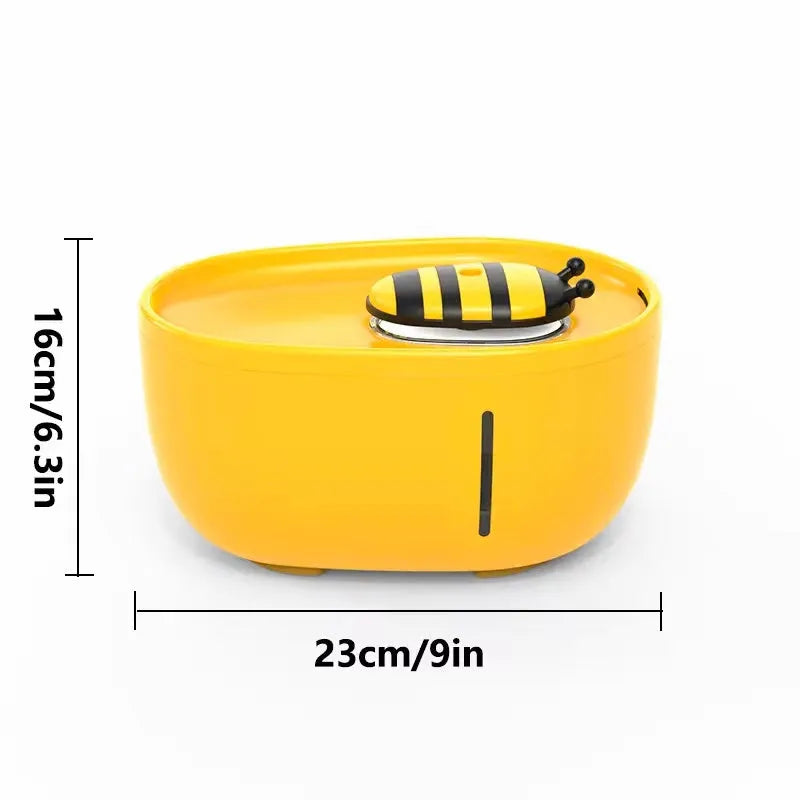 Yellow automatic cat water fountain with filtration system and blue LED light