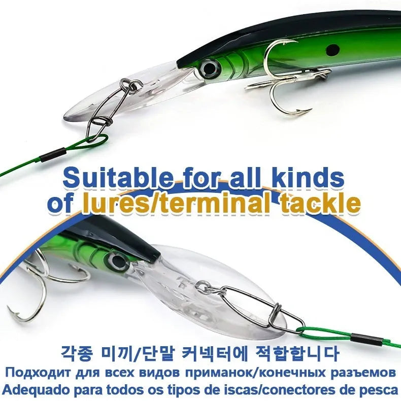 54cm steel wire fishing leaders with double buckle pin in black, green, and red colours